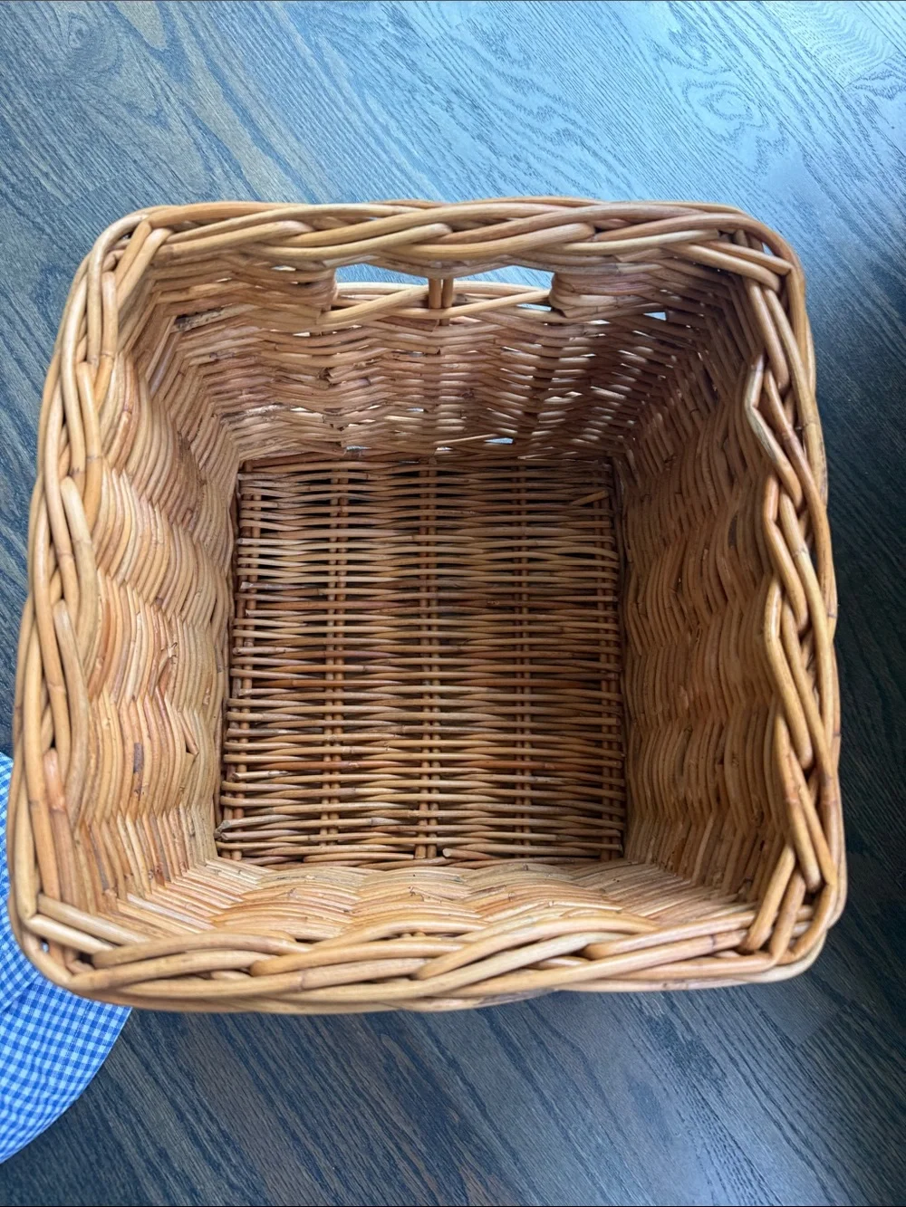 Pottery Barn Kids Woven Rattan Basket with Blue Gingham Liner